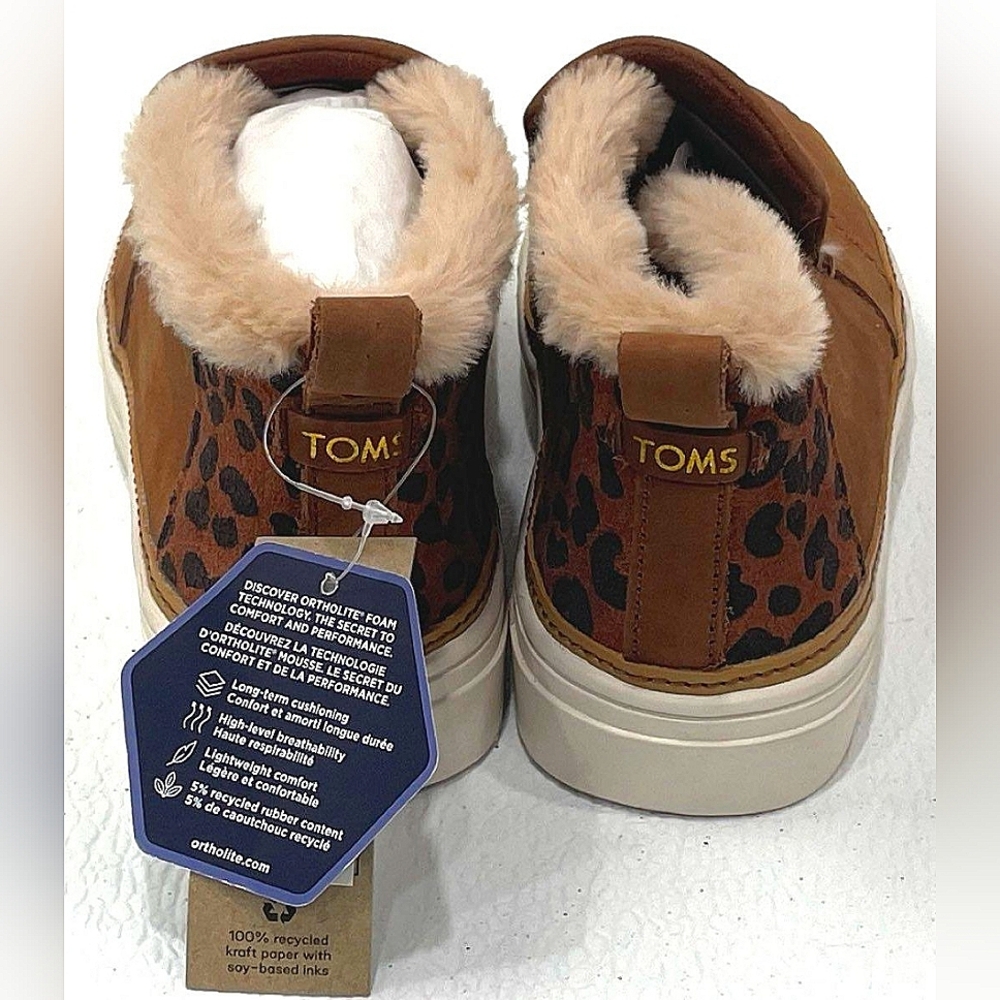 NEW TOMS Tan Brown Animal Leopard Suede Slip-On Sneakers Paxton Ortholite 5.5